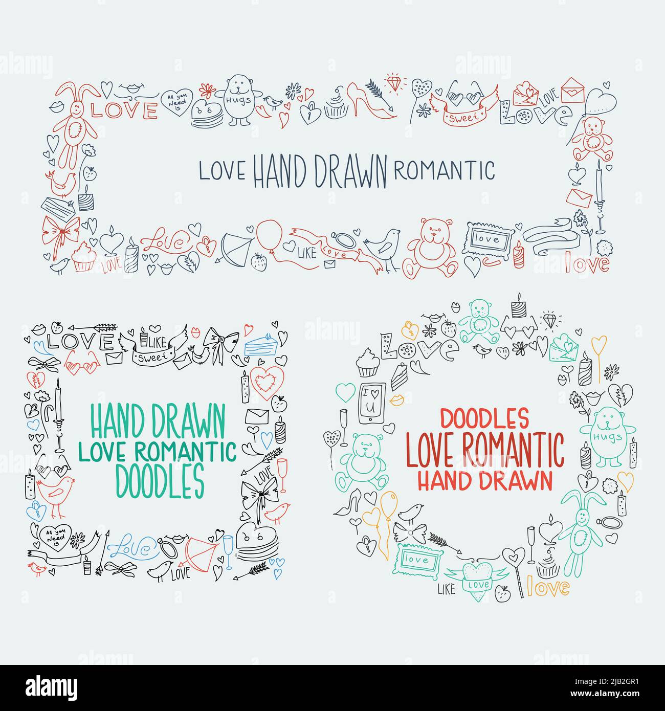 Hand drawn love doodle icons vector illustration Stock Vector Image ...