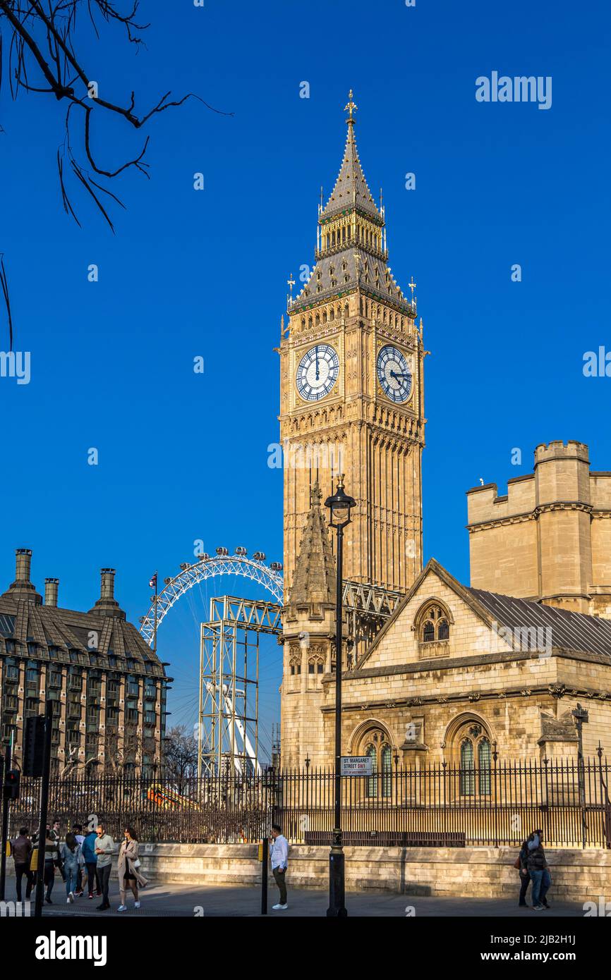 The newly refurbished Elizabeth Tower, more commonly known as Big Ben on a sunny summers day, Westminster, London SW1 Stock Photo