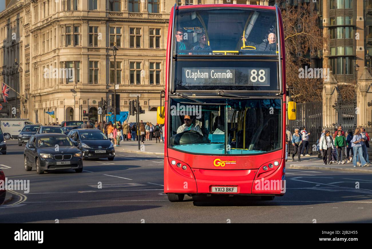 A Number 88 Bus On Route To Clapham Common Makes It s Way Around a-number-88-bus-on-route-to-clapham-common-makes-it-s-way-around