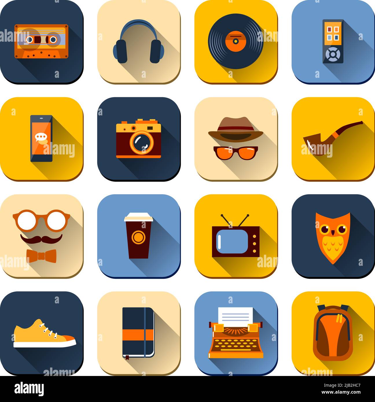 Hipster icons set with mustaches glasses mp3 player isolated vector ...