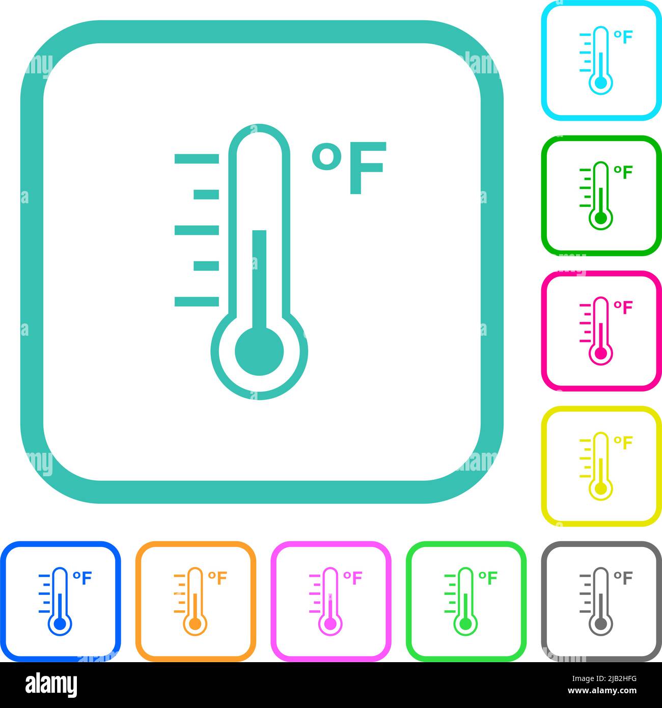 Fahrenheit thermometer medium temperature vivid colored flat icons in ...