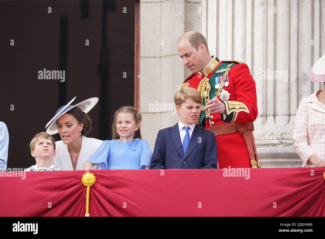 (Left to right) Prince Louis, the Duchess of Cambridge, Princess