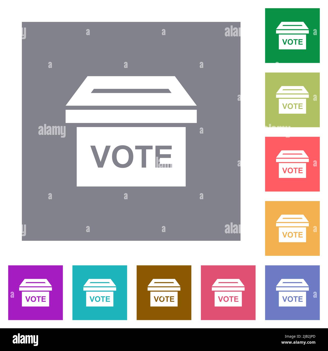 Ballot box solid flat icons on simple color square backgrounds Stock Vector