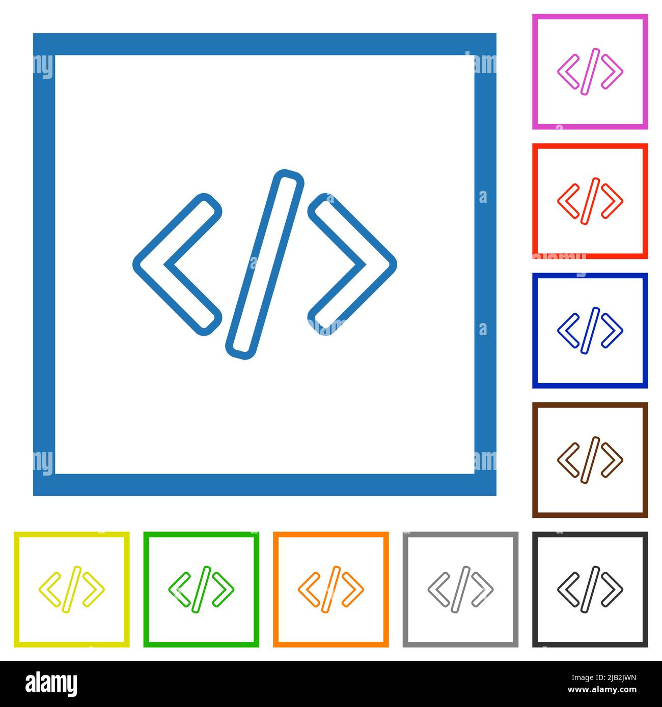 Script code flat color icons in square frames on white background Stock ...