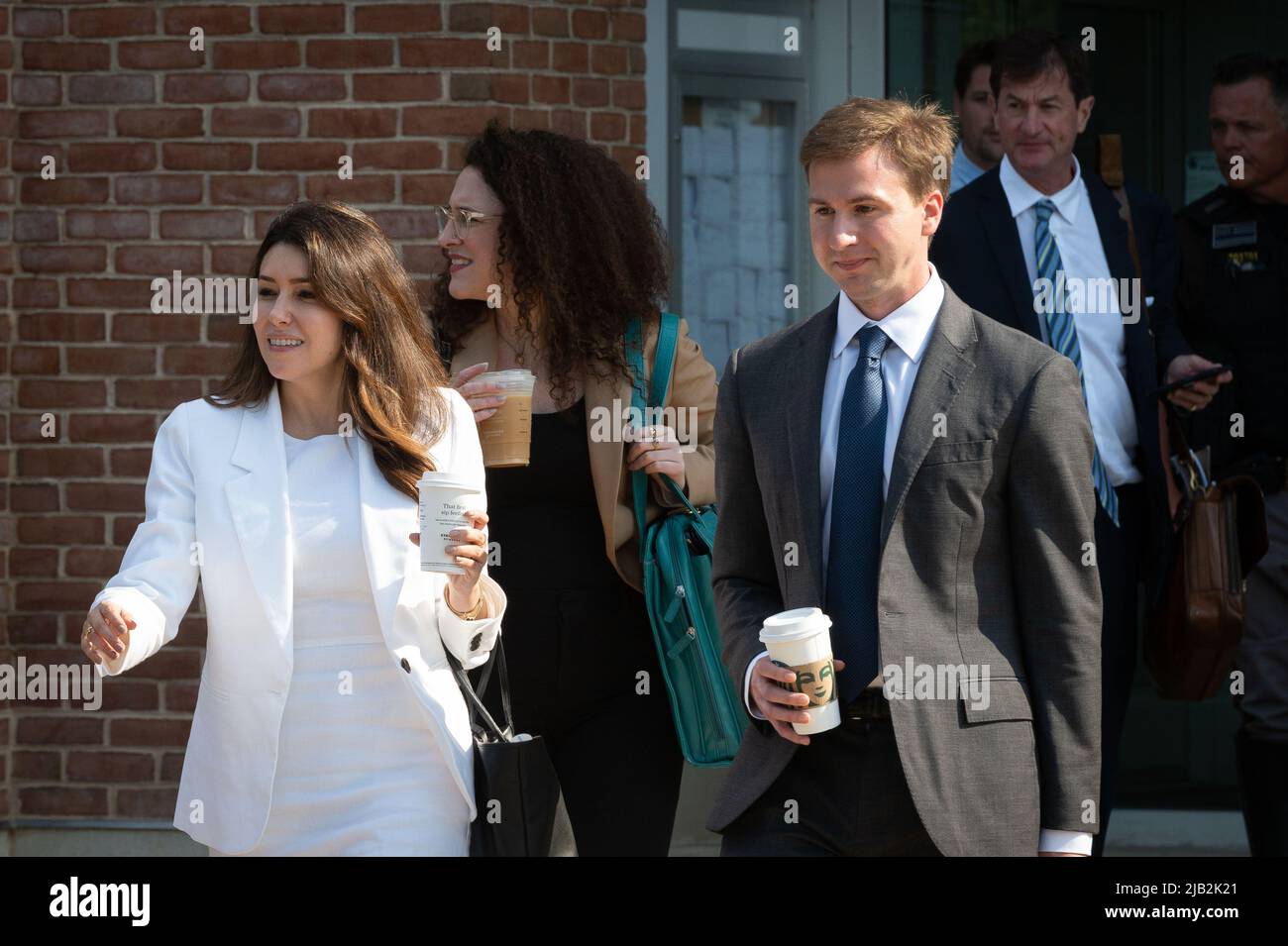 Johnny Depp’s legal team, lead by Camille Vasquez, white dress, depart