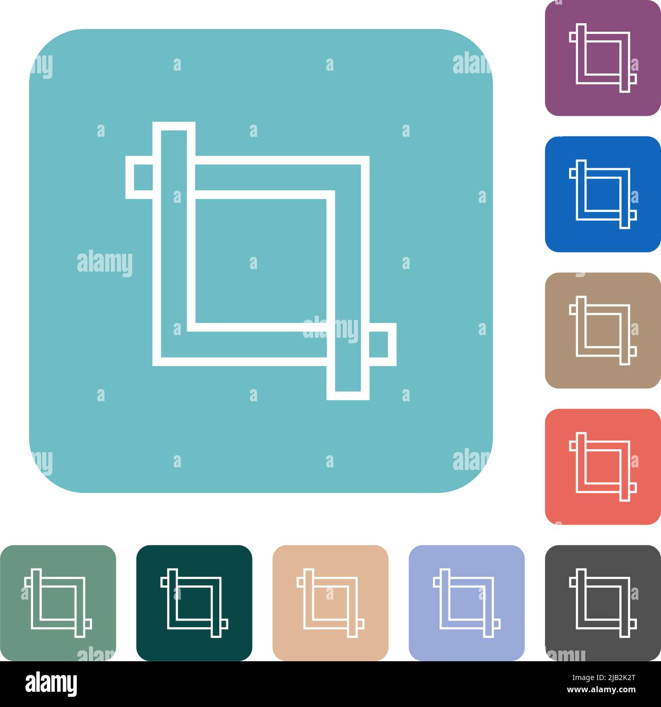 Crop tool white flat icons on color rounded square backgrounds Stock Vector