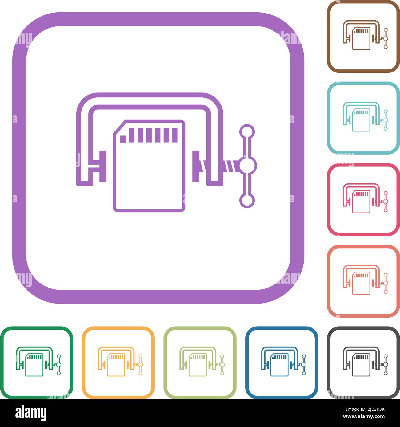 SD memory card compress outline simple icons in color rounded square ...