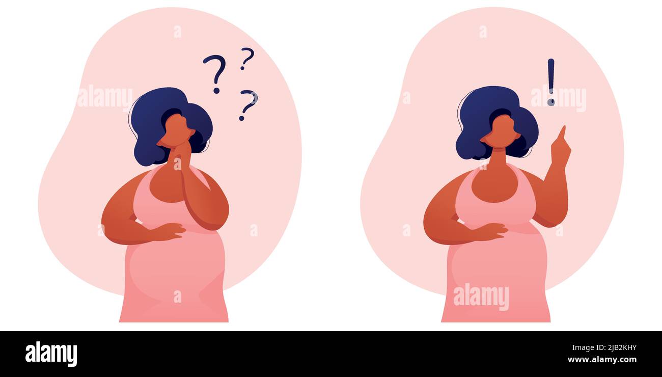 Pregnant Girl Having Questions and Making Decision Stock Vector