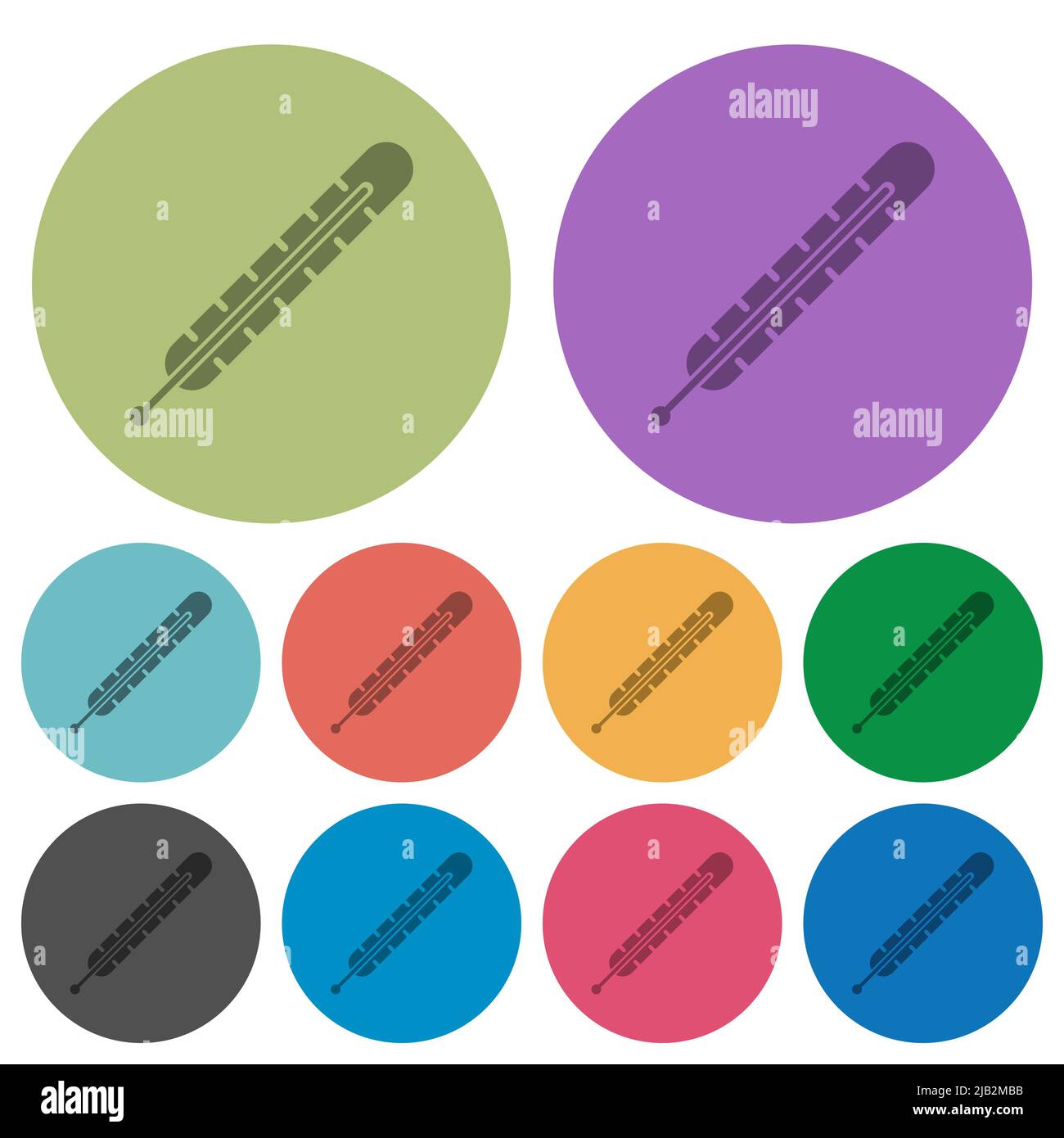 Fever thermometer solid darker flat icons on color round background Stock Vector
