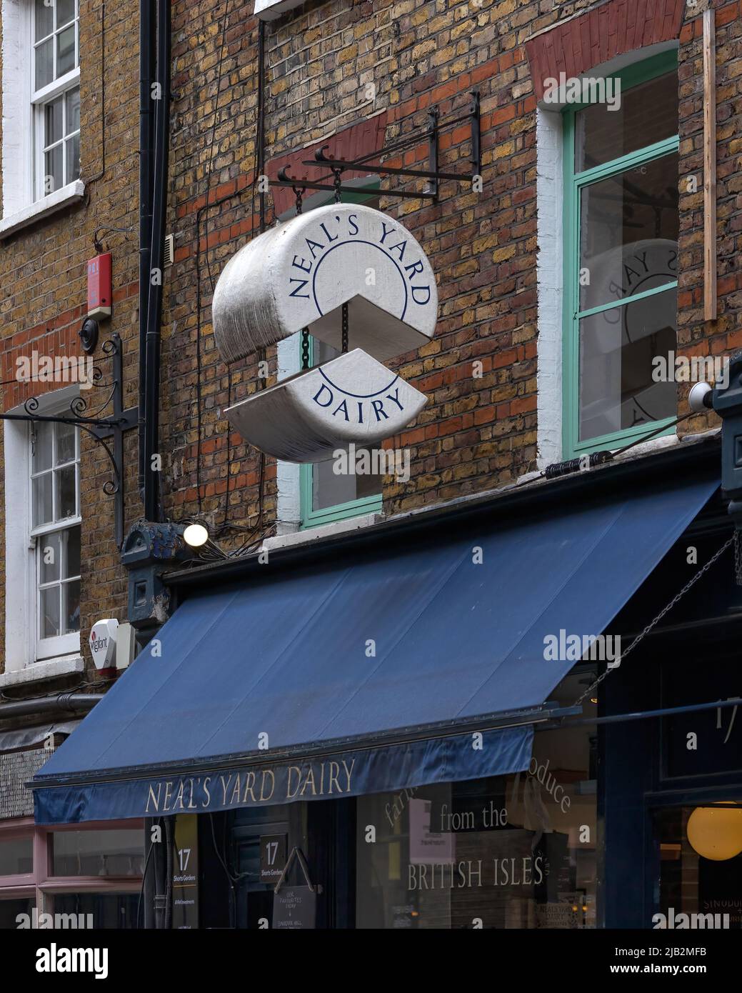 LONDON, UK MAY 26, 2022 Sign outside Neal's Yard Cheese shop in
