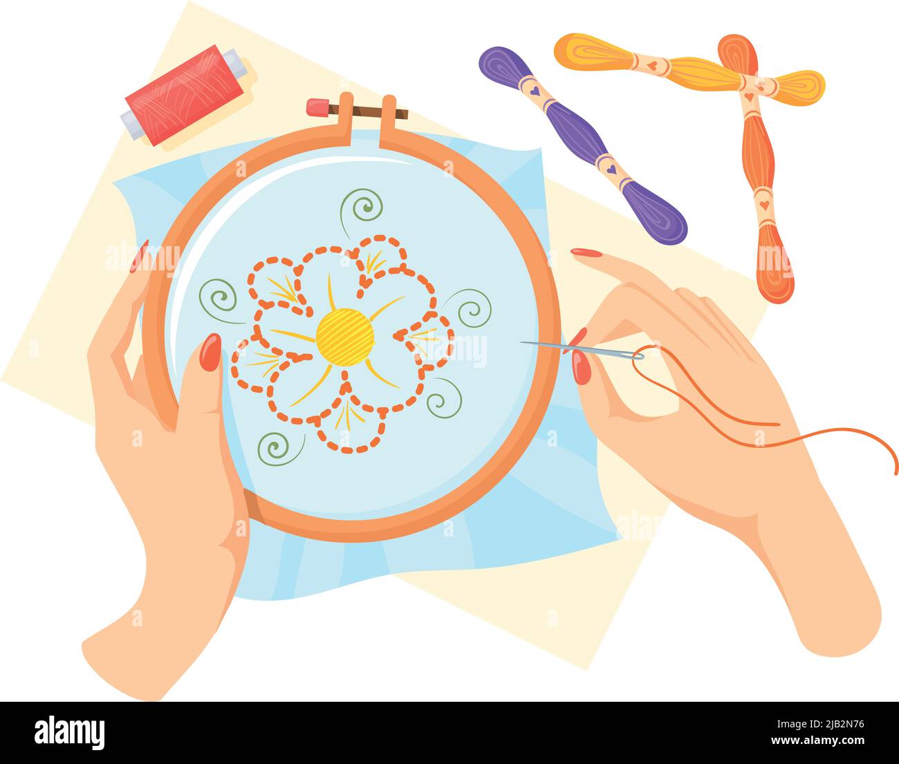 Handmade embroidery icon. Sewing hands. Female hobby isolated on white ...