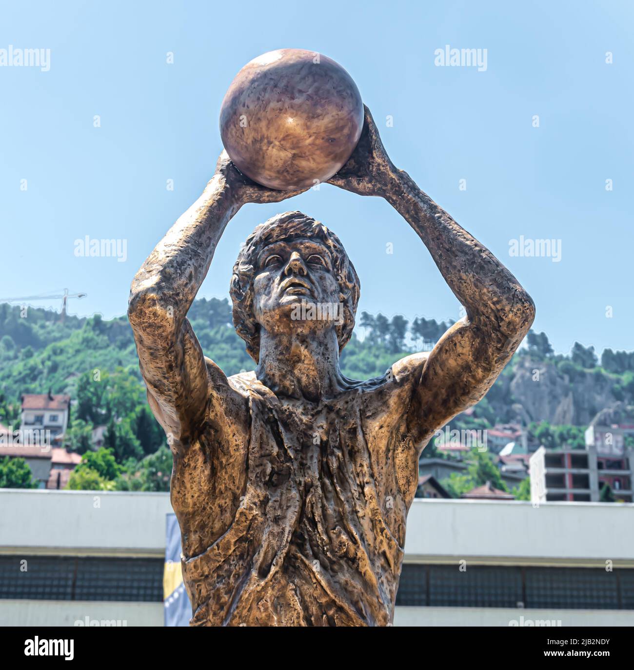 A monument to the celebrated Bosnian basketball player Mirza Delibasic A monument to the celebrated Bosnian basketball player Mirza Delibasic