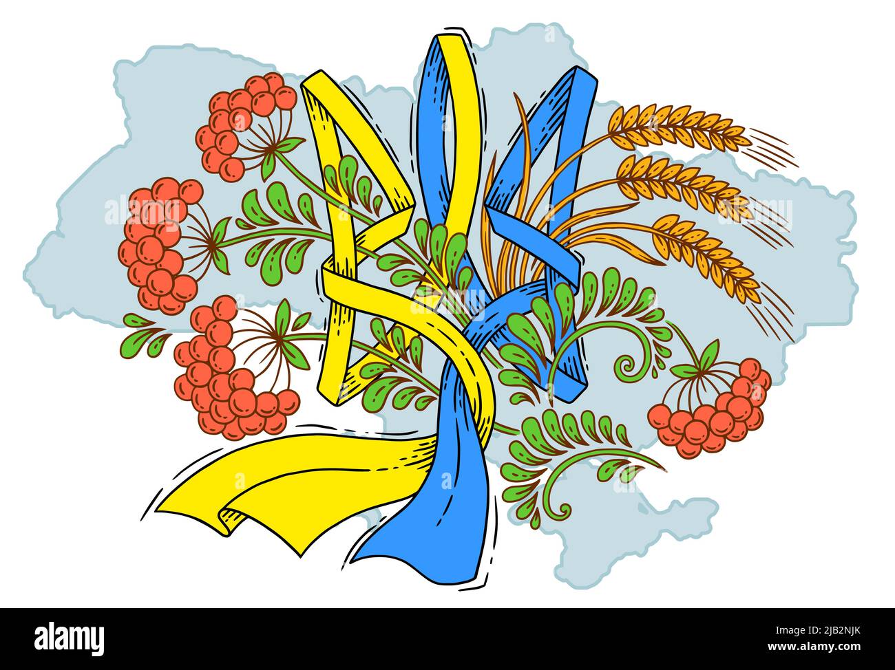 Vector illustration design, decorative version of the state symbol of Ukraine trident. Ribbon in the colors of the blue and yellow flag on the Stock Vector