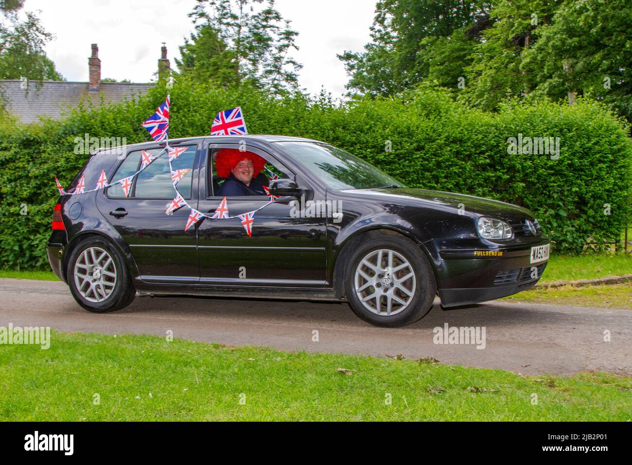 Leyland, Lancashire. UK Events, 2 June 2022.  Queens Jubilee event Festival parade in Worden Park. 3 days of music, fun, enjoyment, and celebration coincide with the  Queen’s Platinum Jubilee weekend.  Credit; MediaWorldImages/ AlamyLiveNews/ Stock Photo