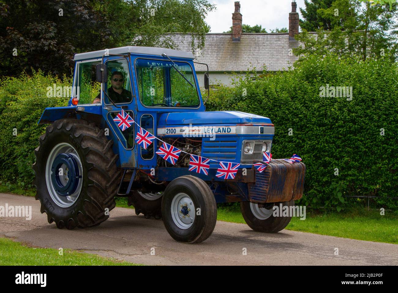 Classic Tractor Leyland 2100. UK Events, 2 June 2022.  The Queens Jubilee event Festival parade in Worden Park. 3 days of music, fun, enjoyment, and celebration coincide with the  Queen’s Platinum Jubilee weekend. Stock Photo