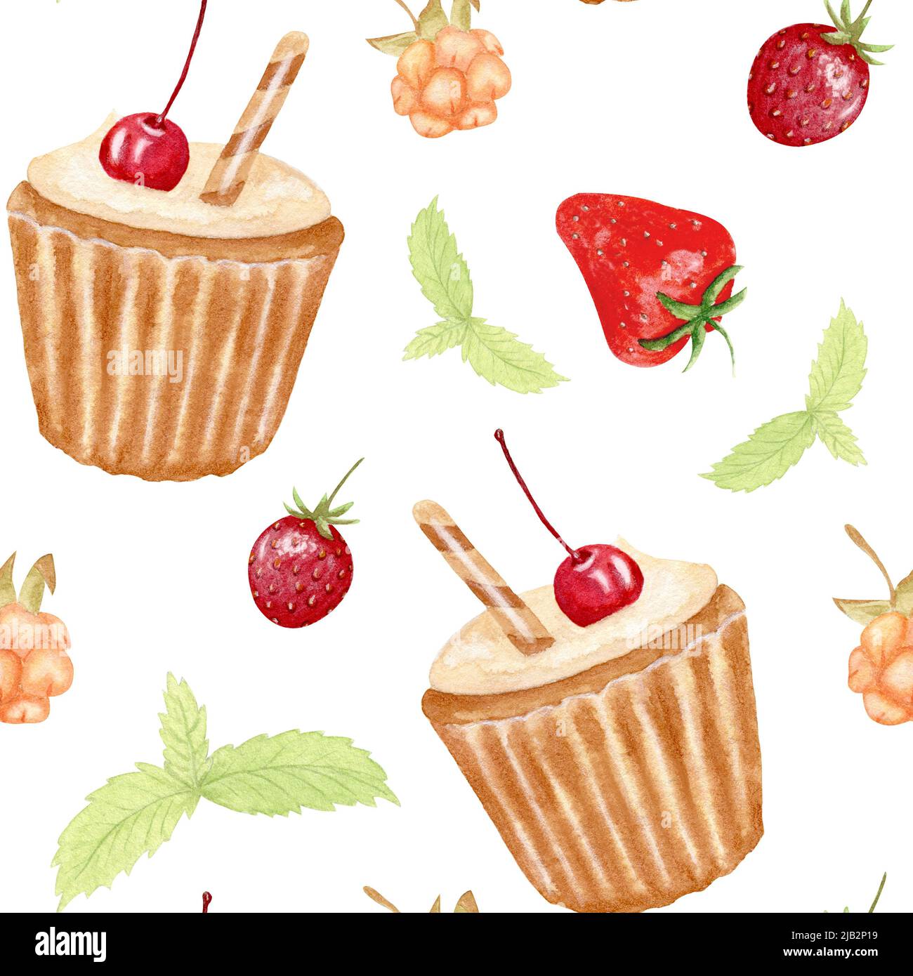 Watercolor seamless pattern with muffins. Watercolor hand painting with ...
