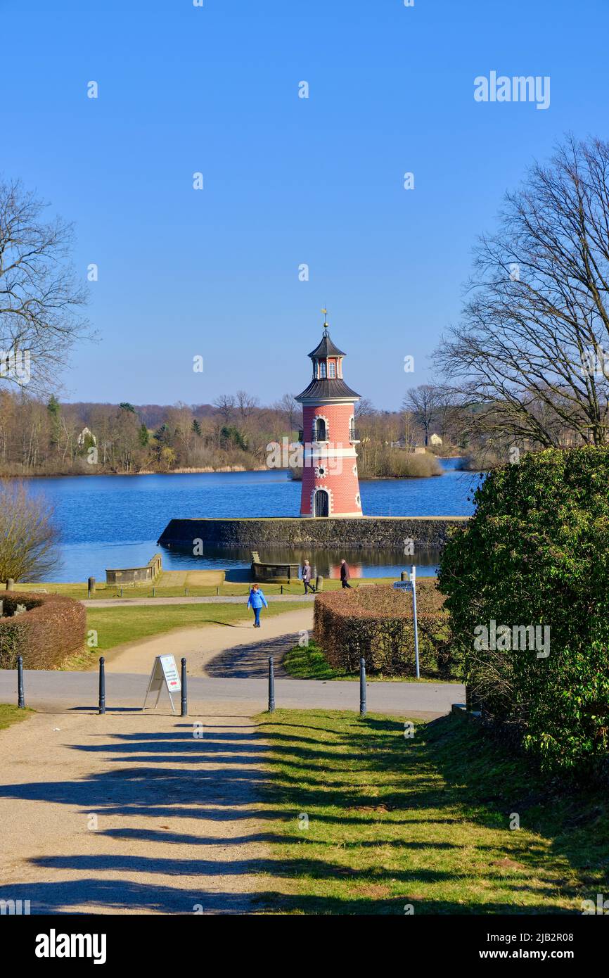 Moritzburg near Dresden, Saxony, Germany, March 1, 2022: The Moritzburg lighthouse at the Moritzburg Great Pond was erected in the 18th century. Stock Photo