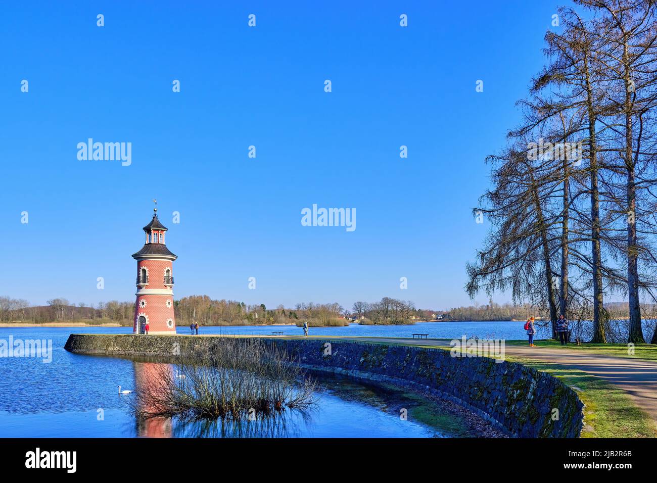 Moritzburg near Dresden, Saxony, Germany, - March 1, 2022: The Moritzburg lighthouse at the Moritzburg Great Pond. Stock Photo