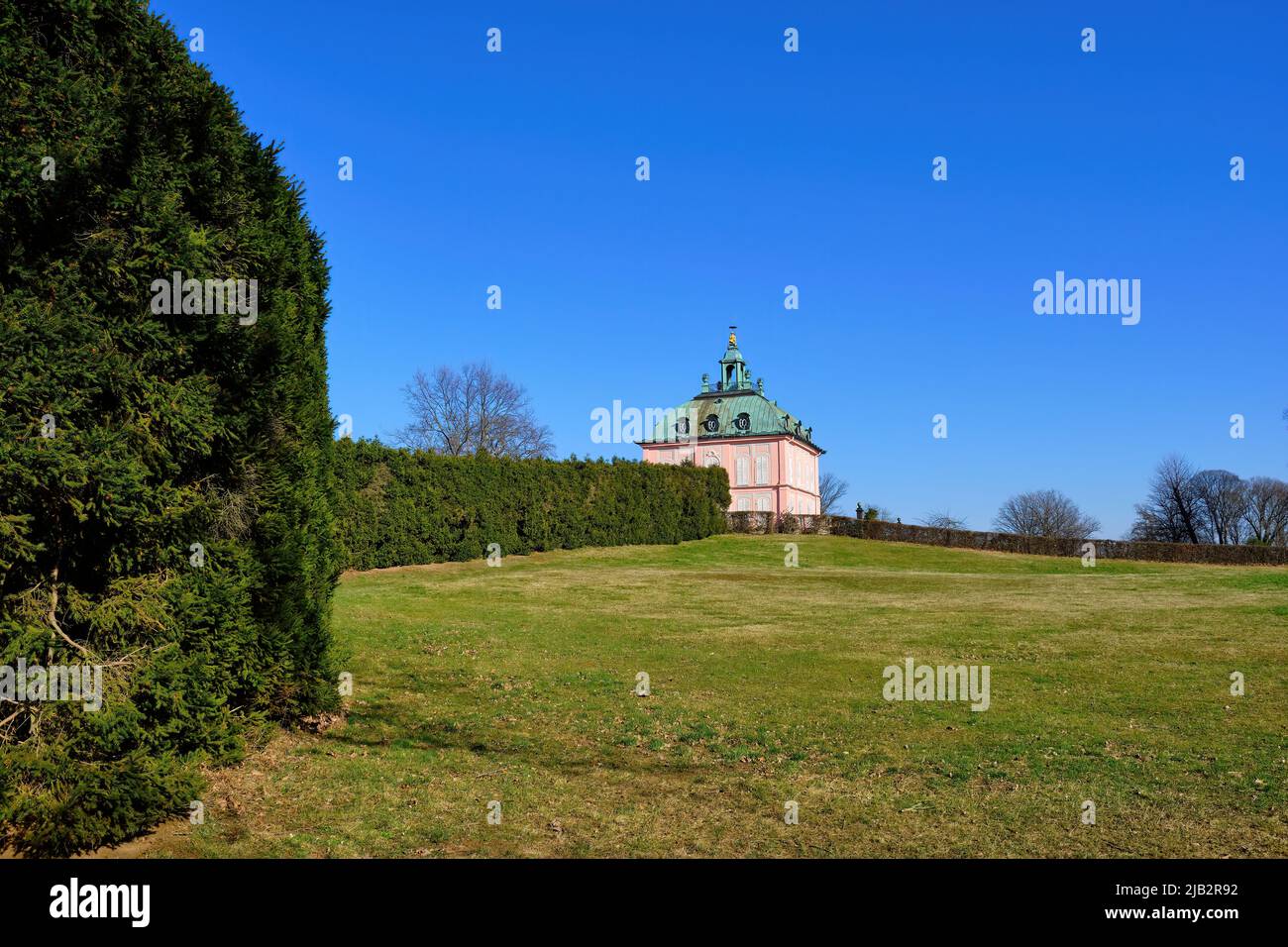 Moritzburg outside Dresden, Saxony, Germany, March 1, 2022: The Pheasant Palace in the middle of the pheasantry of the Moritzburg Palace Park. Stock Photo