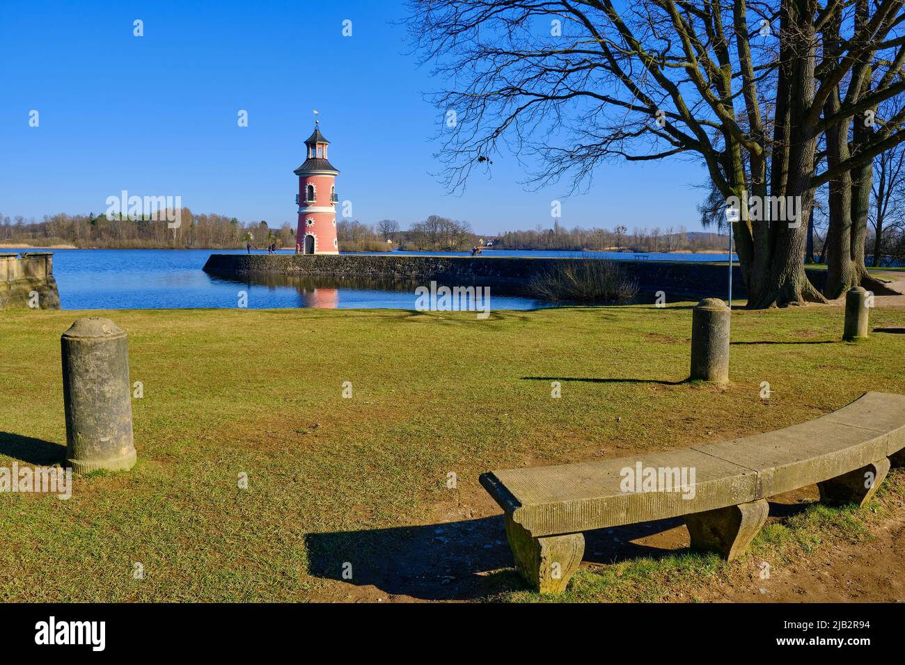 Moritzburg near Dresden, Saxony, Germany, March 1, 2022: The Moritzburg lighthouse at the Moritzburg Great Pond was erected in the 18th century. Stock Photo
