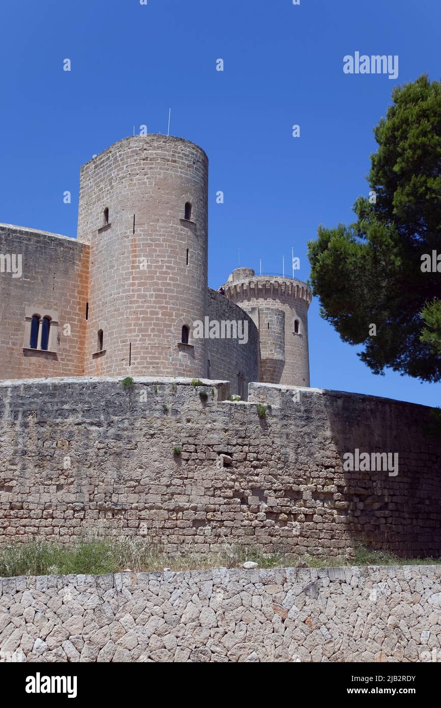Spain, Balearic Islands, Majorca, Palma de Mallorca, Castle Bellver, Stone built Gothic-style fort now a museum and tourist attraction. Stock Photo