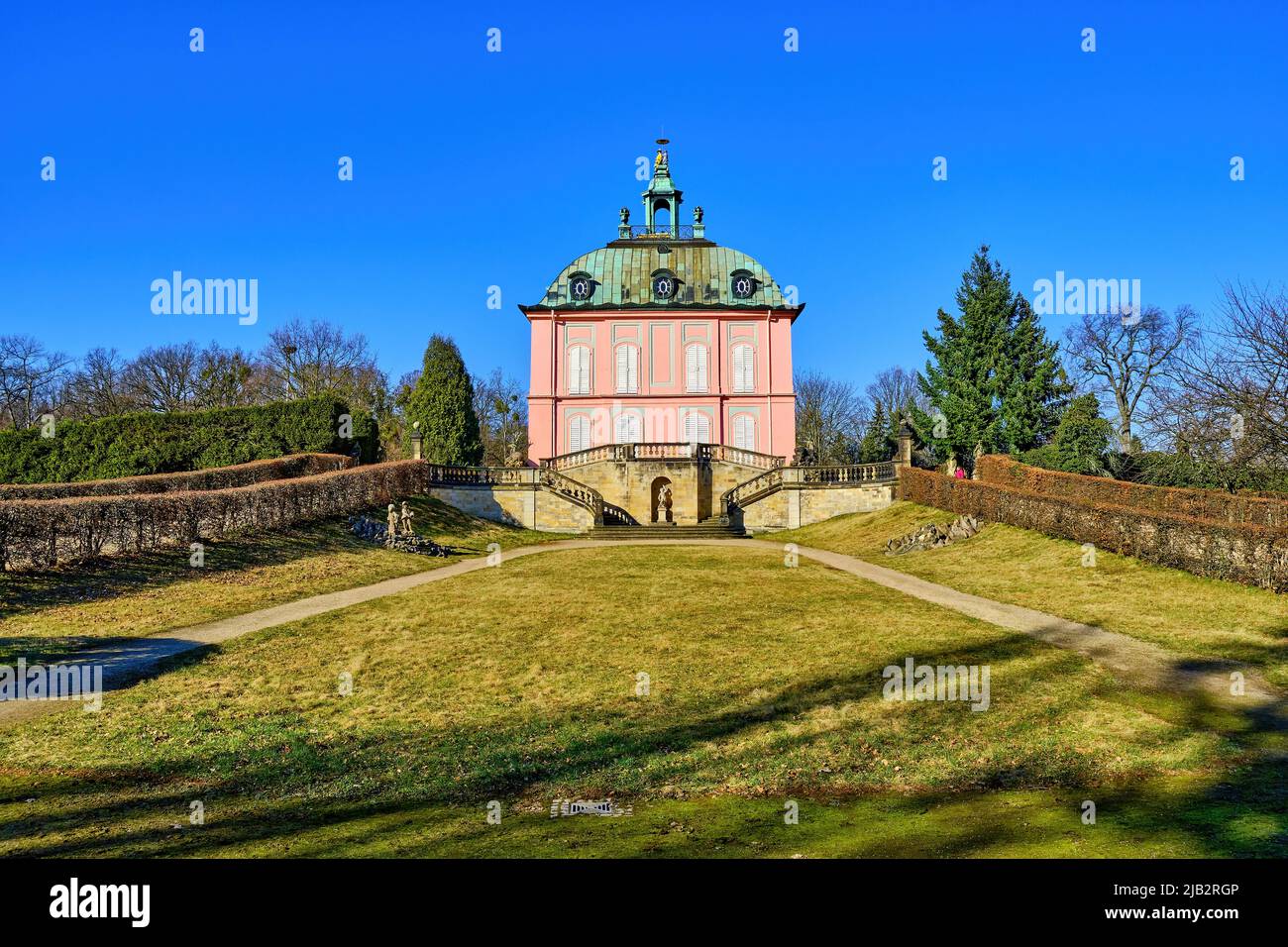 Moritzburg outside Dresden, Saxony, Germany, March 1, 2022: The Pheasant Palace in the middle of the pheasantry of the Moritzburg Palace Park. Stock Photo