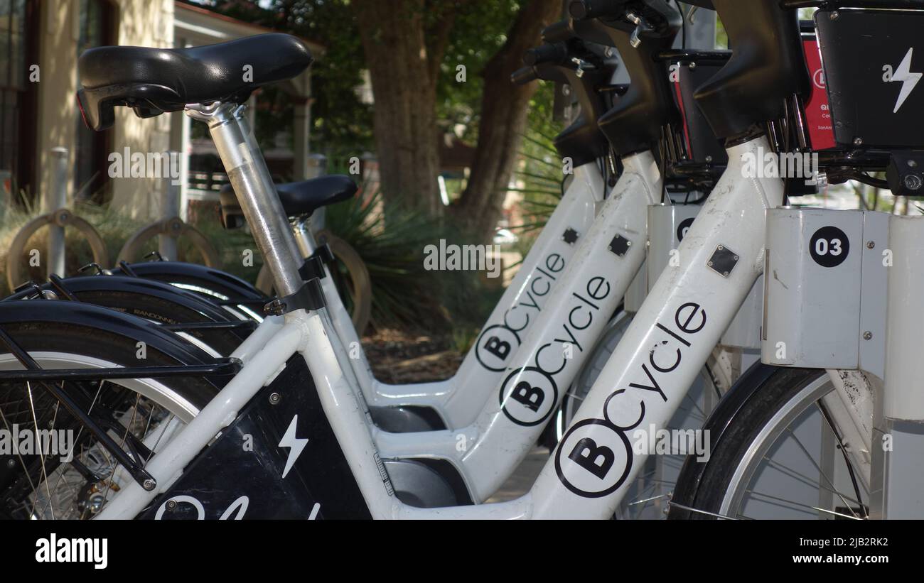 White Electric Bikes of San Antonio City Stock Photo Alamy
