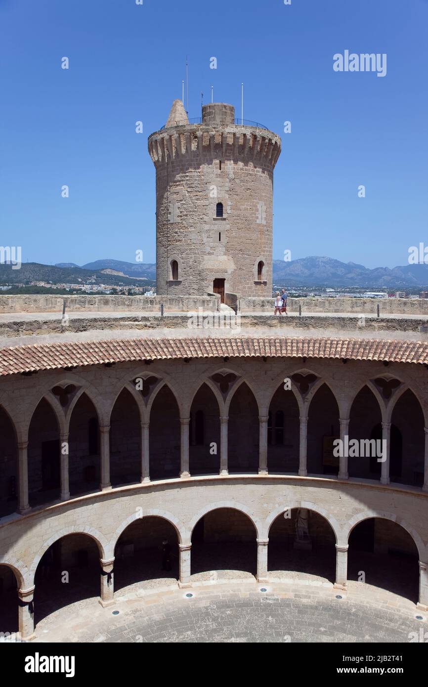 Spain, Balearic Islands, Majorca, Palma de Mallorca, Castle Bellver, Stone built Gothic-style fort now a museum and tourist attraction. Stock Photo