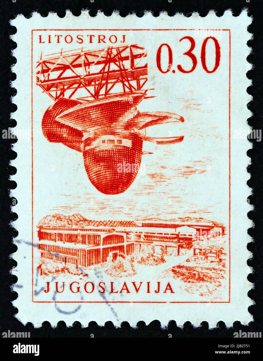 YUGOSLAVIA - CIRCA 1966: A stamp printed in Yugoslavia from the 'Engineering & Architecture' issue shows shipbuilding, circa 1966. Stock Photo