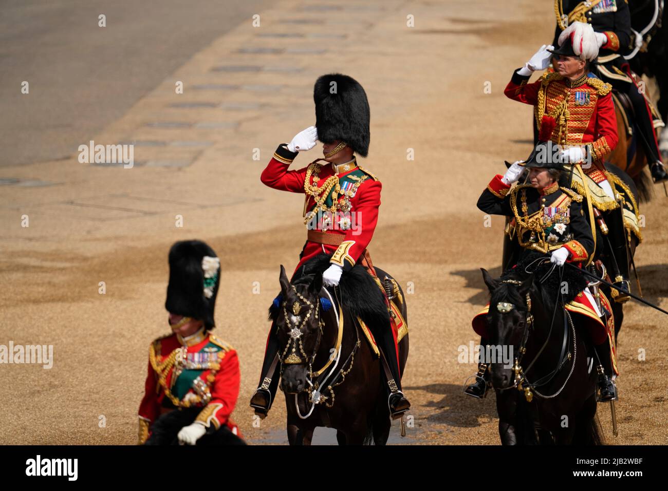 The Duke of Cambridge and the Princess Royal during the Trooping of the Colour ceremony at Horse Guards Parade, central London, as the Queen celebrates her official birthday, on day one of the Platinum Jubilee celebrations. Picture date: Thursday June 2, 2022. Stock Photo