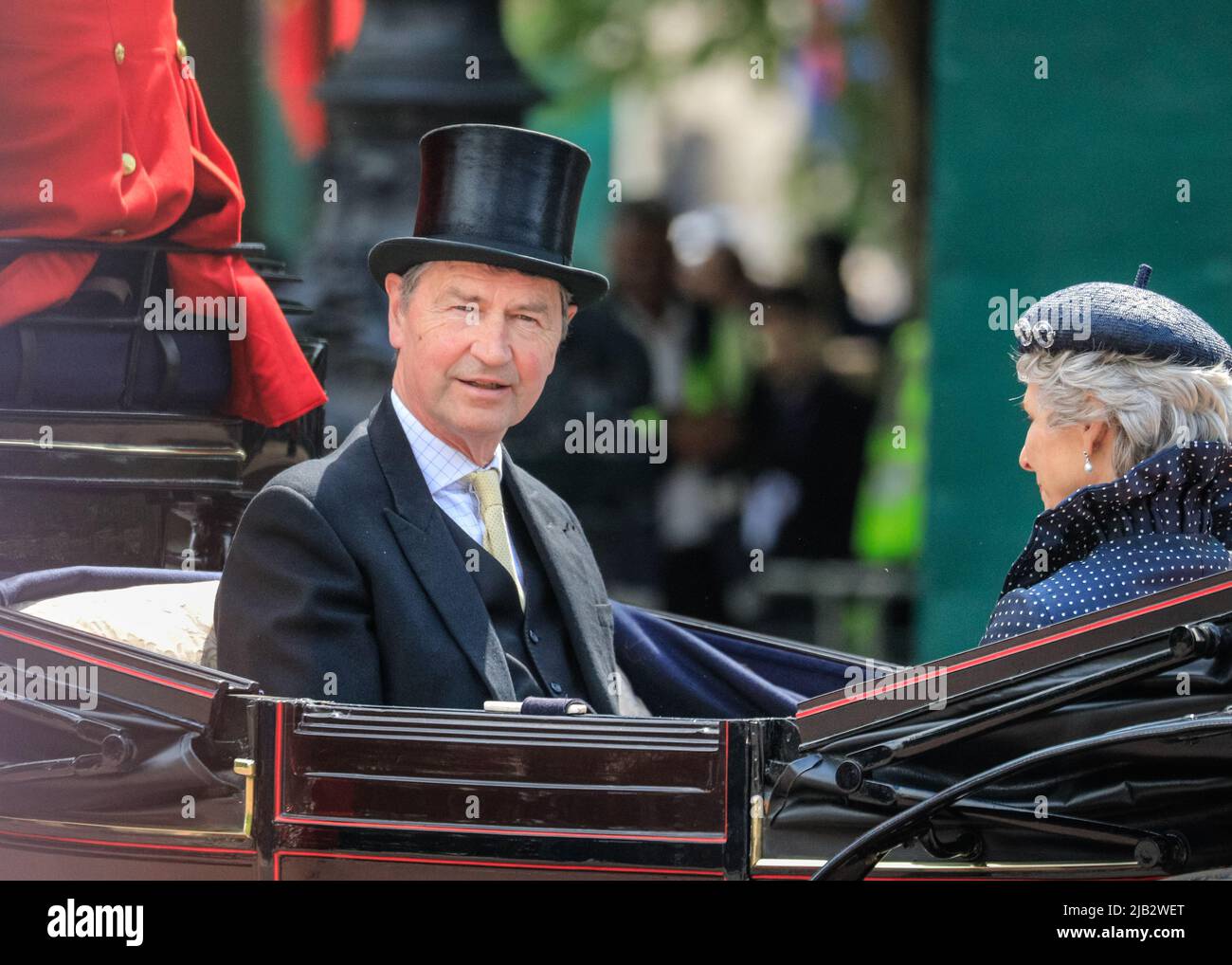 London, UK. 02nd June, 2022. Tim Laurence, Vice Admiral Sir Timothy James Hamilton Laurence, husband of the Princess Royal. Over 1,400 parading soldiers, 200 horses and 400 musicians from 10 bands in the traditional Parade mark The Queen's official birthday on the weekend which this year also sees her Platinum Jubilee. The Parade moves down The Mall to Horse Guard's Parade, joined by members of the Royal Family on horseback and in carriage and closes with the traditional RAF fly-past, watched by the Royal Family from the Buckingham Palace balcony. Credit: Imageplotter/Alamy Live News Stock Photo