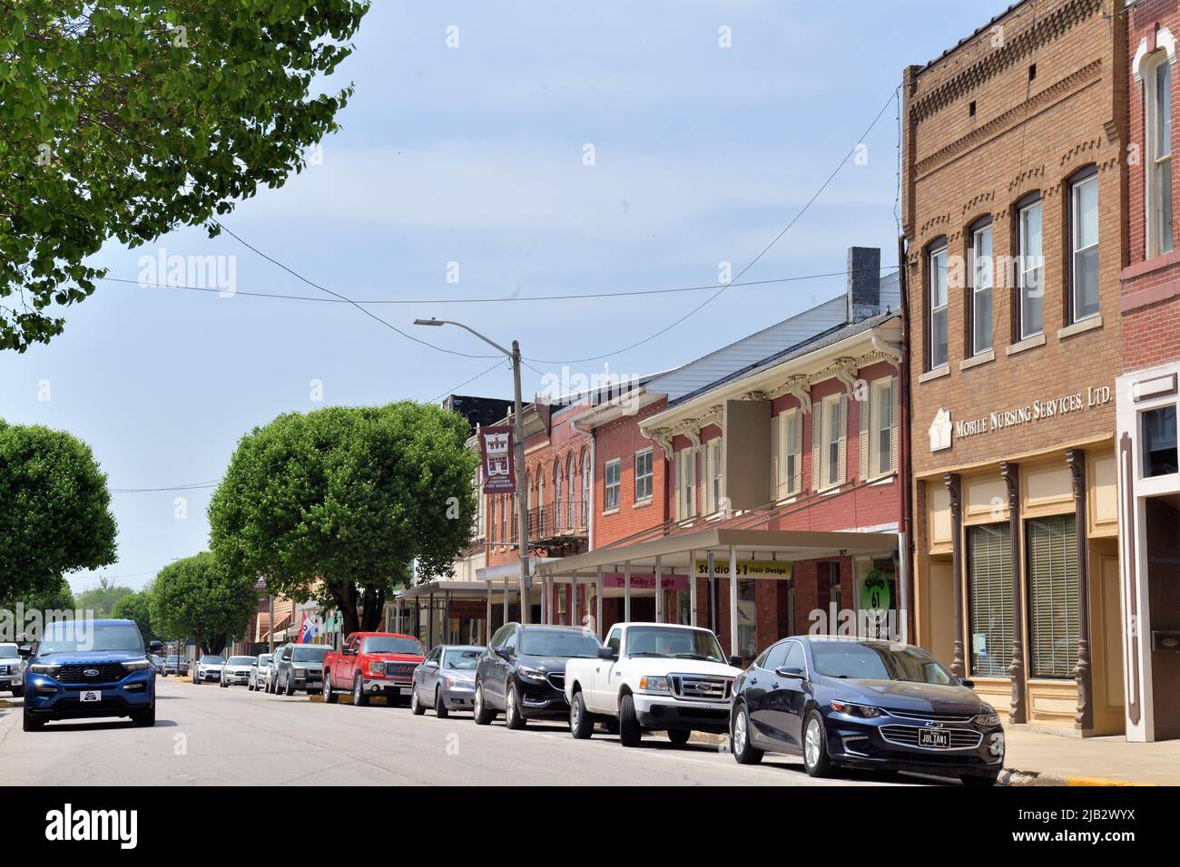 Fort Madison, Iowa, USA. Buildings along a main downtown street in a Midwestern Unites States community. Stock Photo