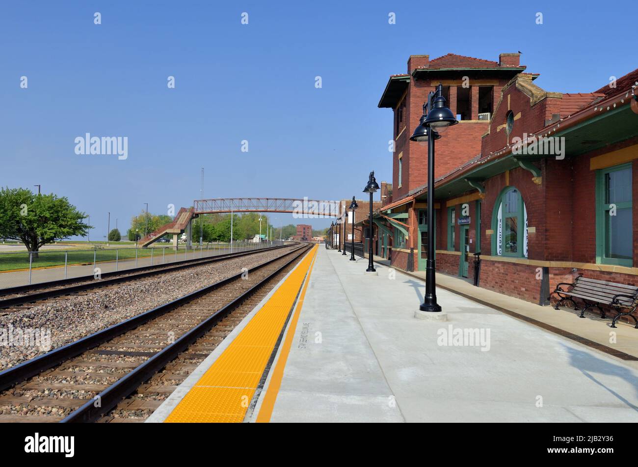Fort Madison, Iowa, USA. A remnant of the past, the venerable Santa Fe passenger depot. Stock Photo