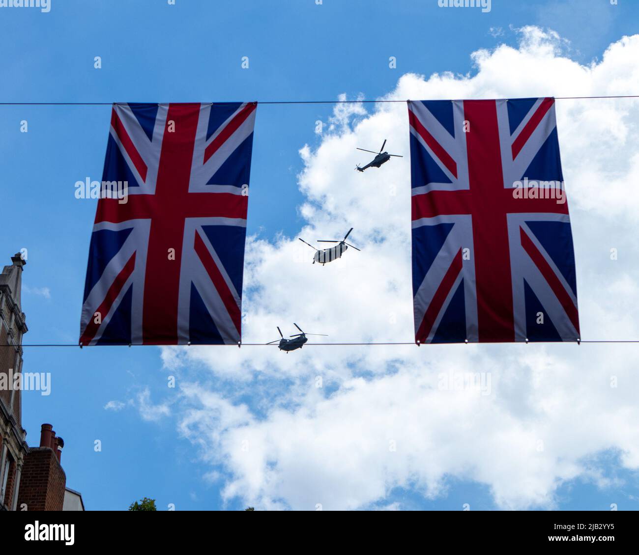 London, UK. 2nd June 2022. The RAF flyover central London during the ...