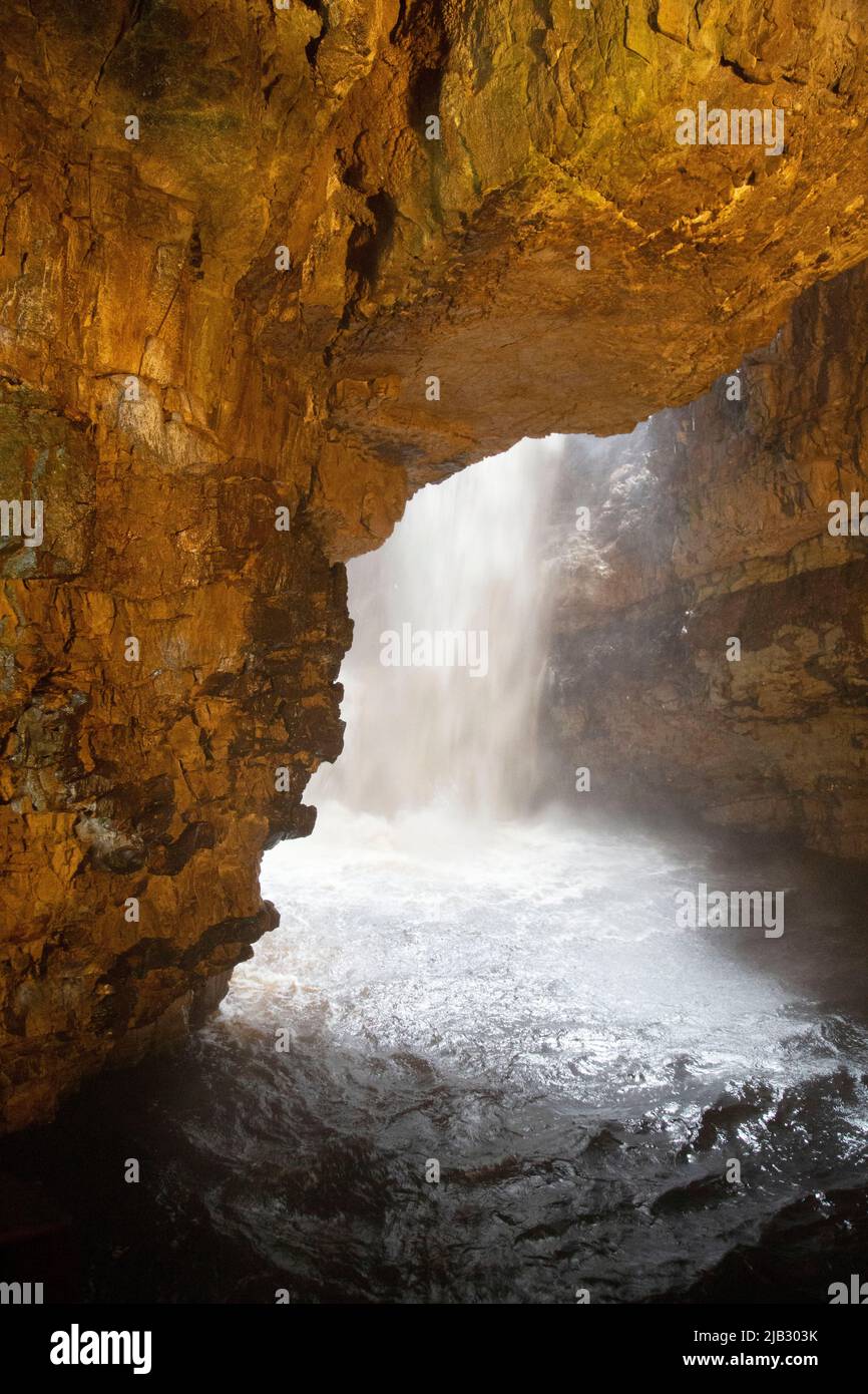 Rain water pouring through the roof of Smoo Cave, Durness, Sutherland