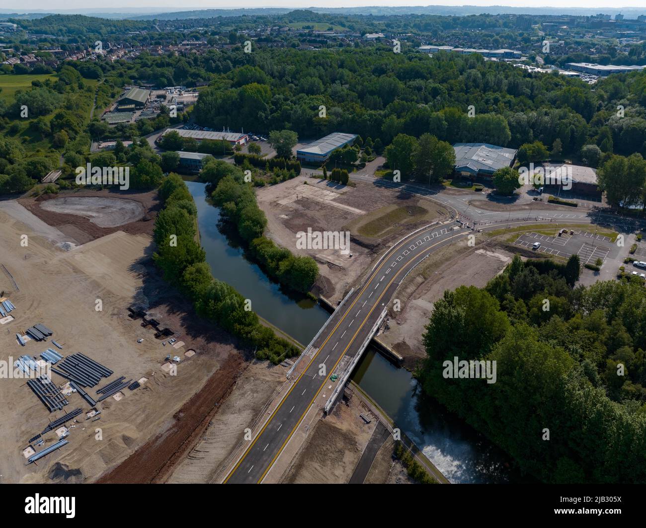 The £42M project Etruria valley link road Construction Update June 2022 Aerial Stoke on Trent Staffordshire A500 Festival Park Stock Photo