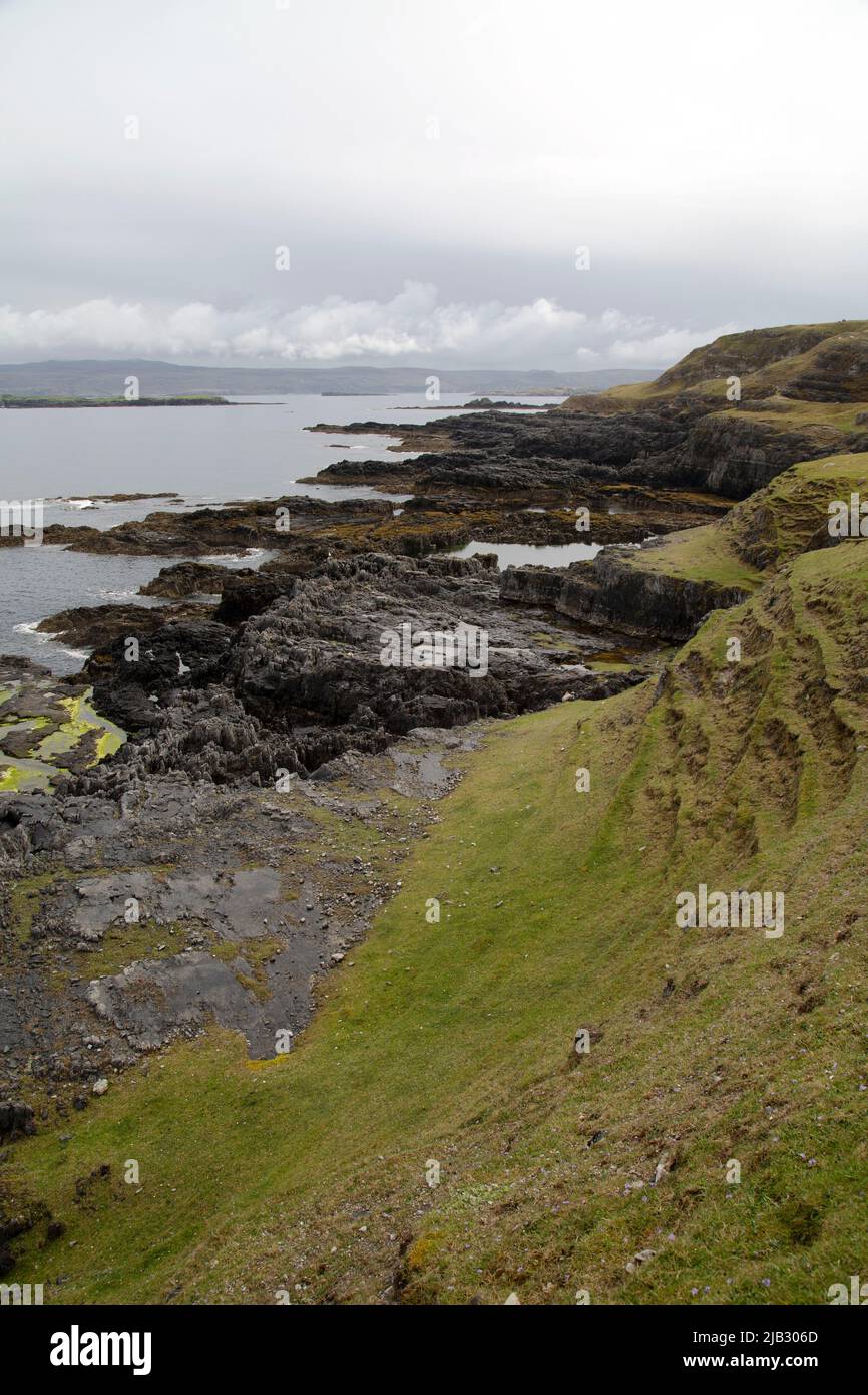 View to Ellean Hoan and Whiten Head for the Headland at Smoo, Durness, Sutherland, Scotland Stock Photo