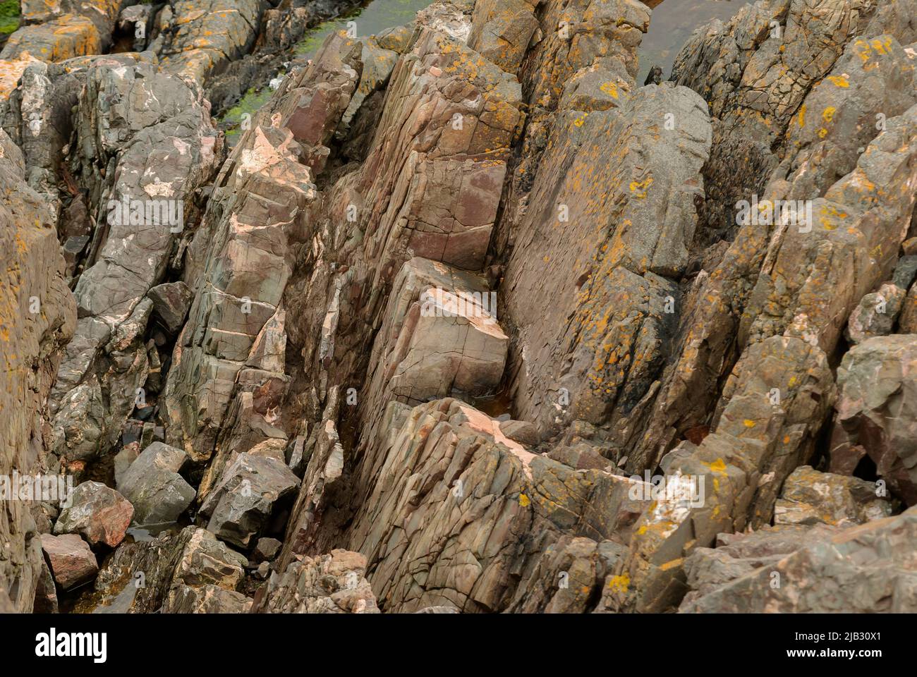 Vertical rocks on Eyemouth cliff Stock Photo