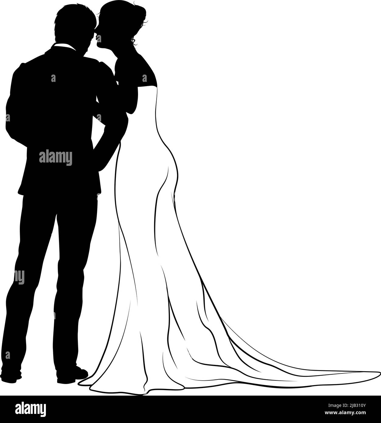 Bride And Groom Couple Wedding Dress Silhouettes Stock Vector Image ...