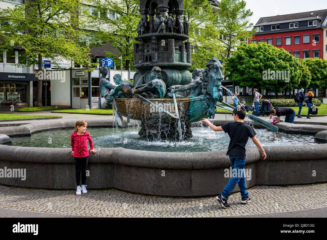 Historiensaule fountain in Koblenz, Germany Stock Photo
