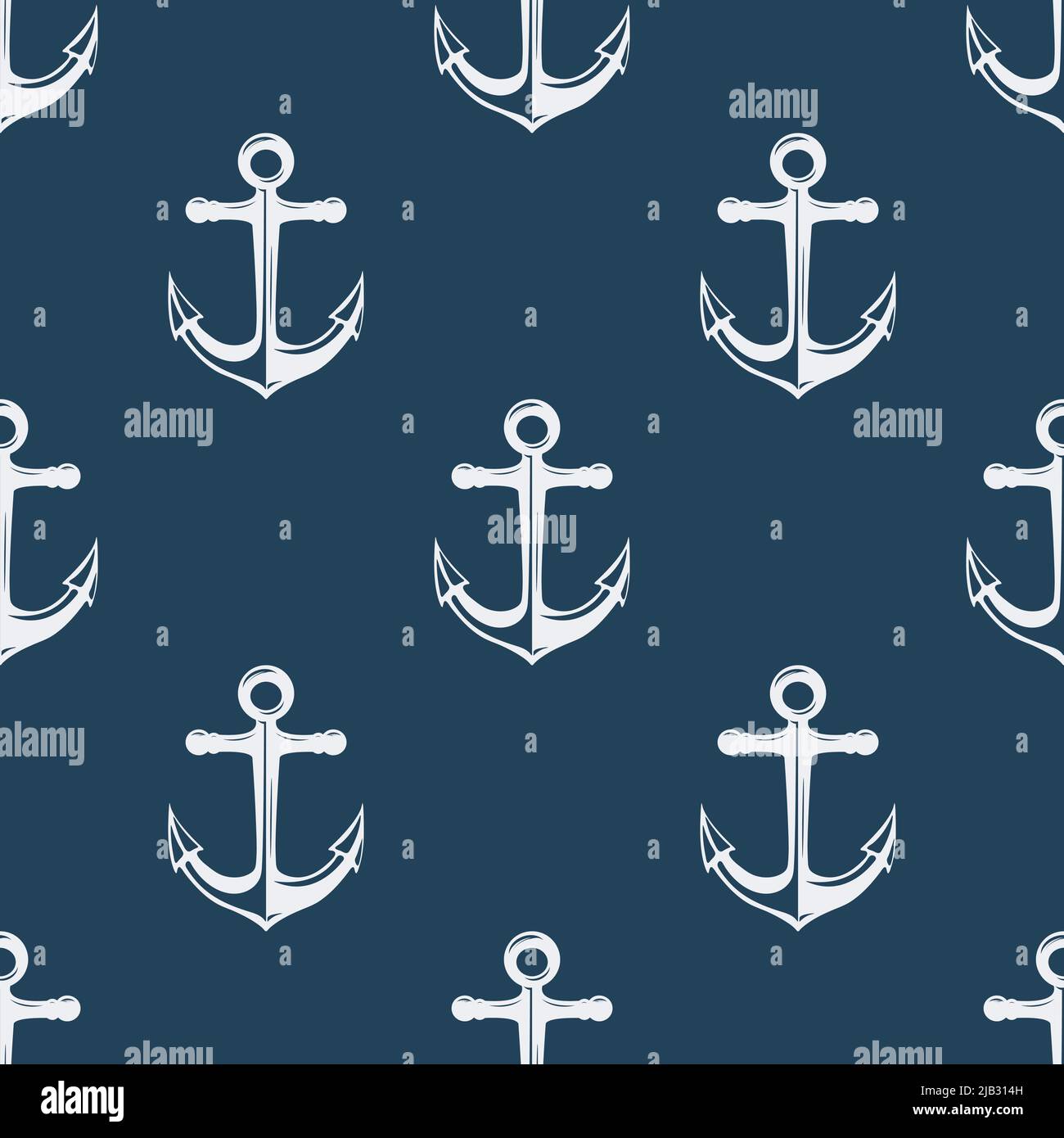 Vector Seamless Pattern with Hand drawn Anchor. Design Template for Textile, Apparel, Wallpapers. White Anchor on Blue. Antique Vintage Marine Anchors Stock Vector