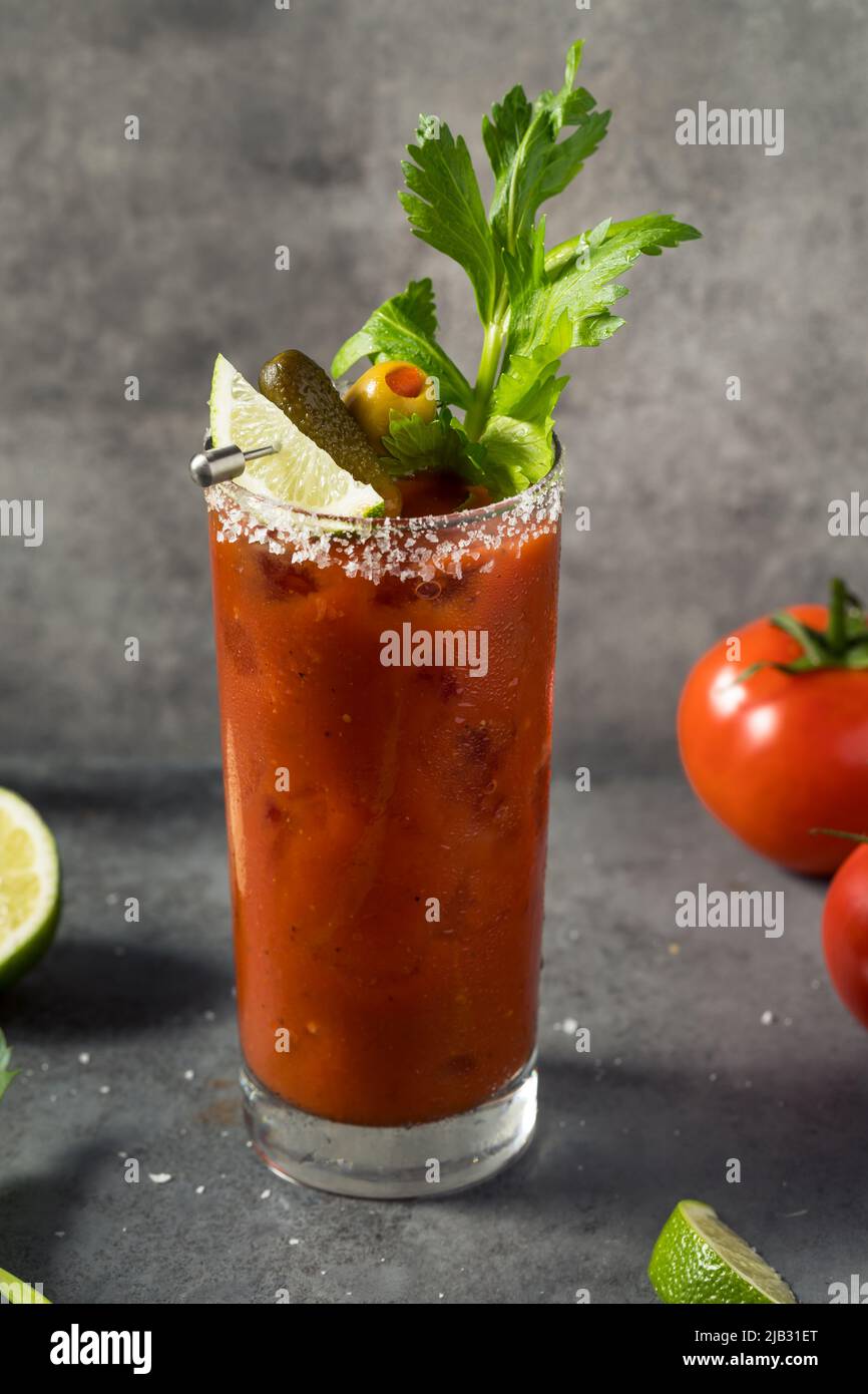 Boozy Refreshing Bloody Mary Cocktail with Vodka and Celery Stock Photo