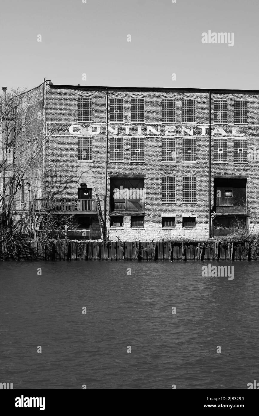 Vintage factory warehouse building in the industrial district in black