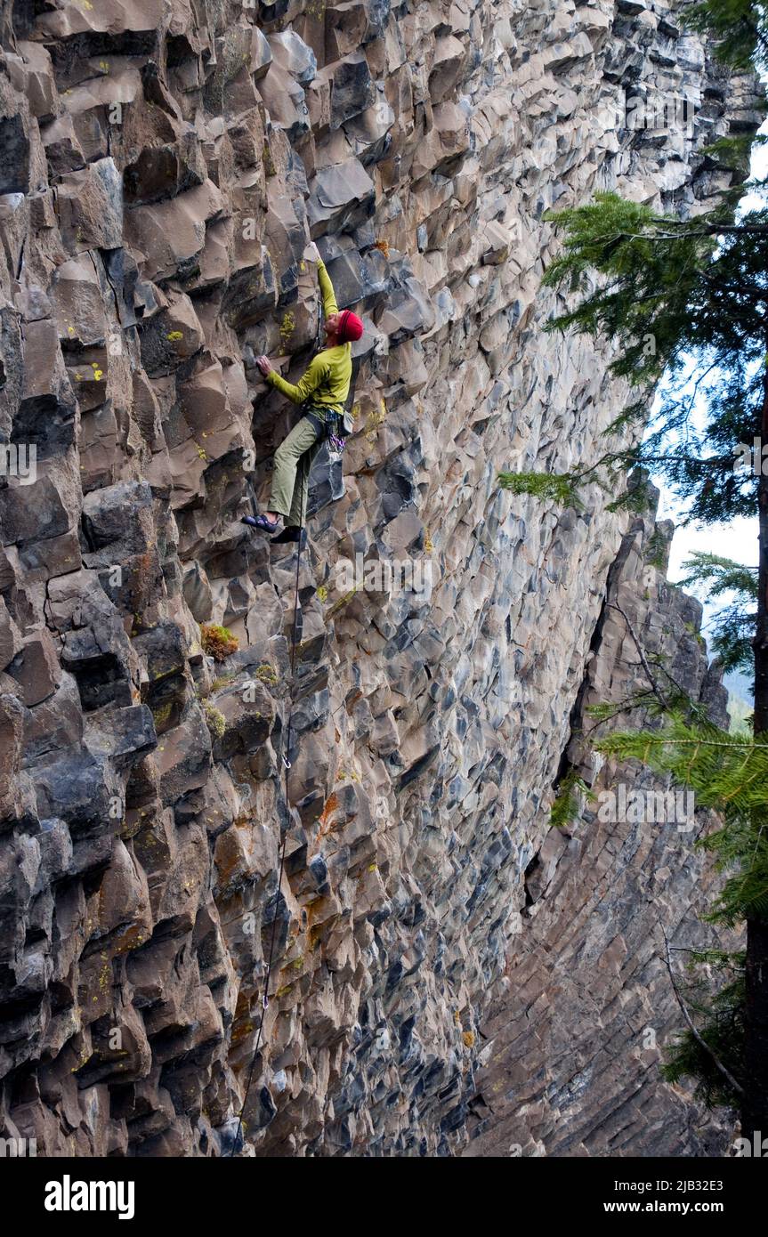 Male rock climber in Tieton River Canyon in central Washington. USA Stock Photo