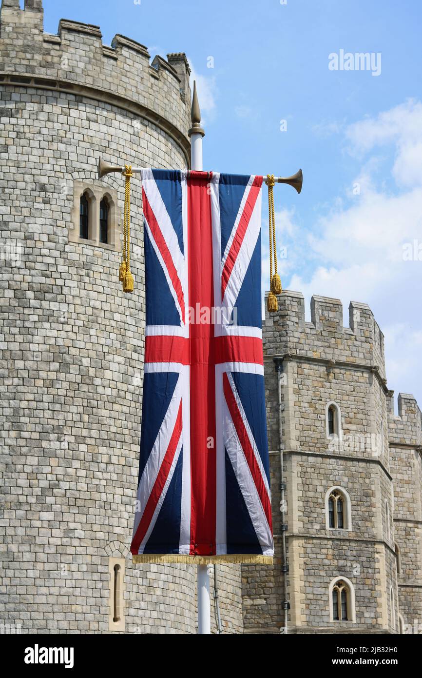 2 June 2022 - Windsor, England: View of Windsor Castle at Platinum Jubilee Stock Photo