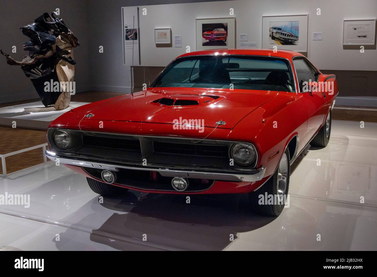 Chrysler ,Plymouth, Barracuda, 1970, exhibition, Detroit Style: Car Design in the Motor City, 1950–2020, Detroit Institute of Art. Michigan, USA Stock Photo