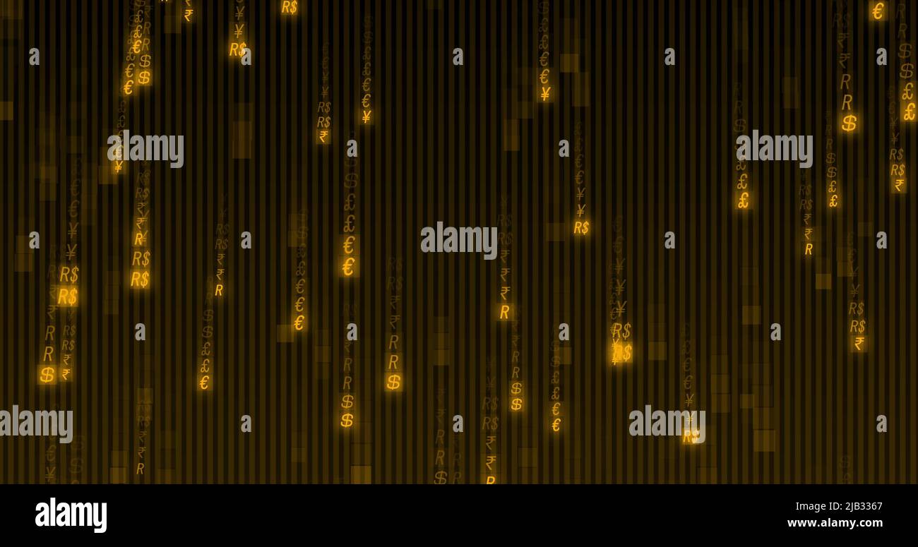 Image of orange binary coding data processing over black background