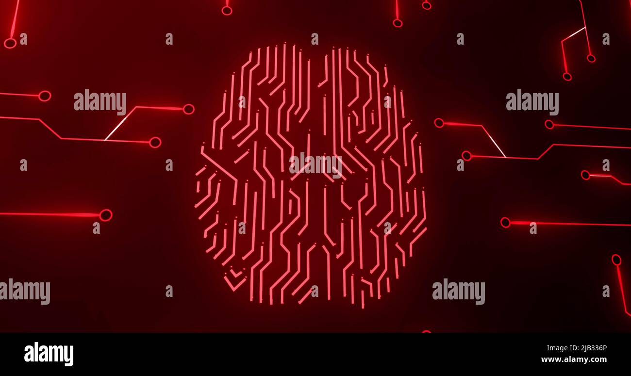 Image of red glowing human brain with computer mother board circuit ...