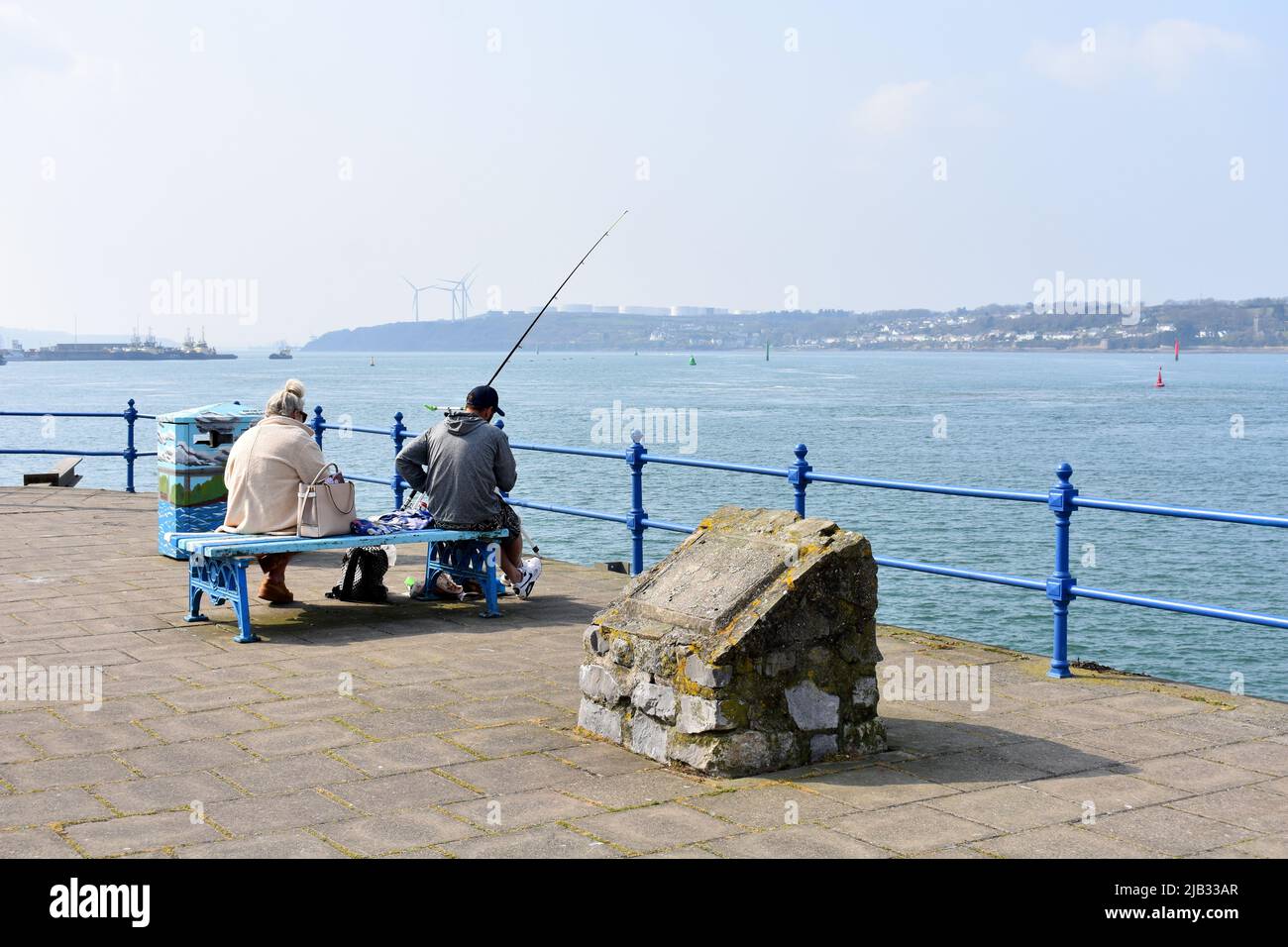 Fishing from Hobbs Point, Pembroke Dock, Pembrokeshire, Wales Stock