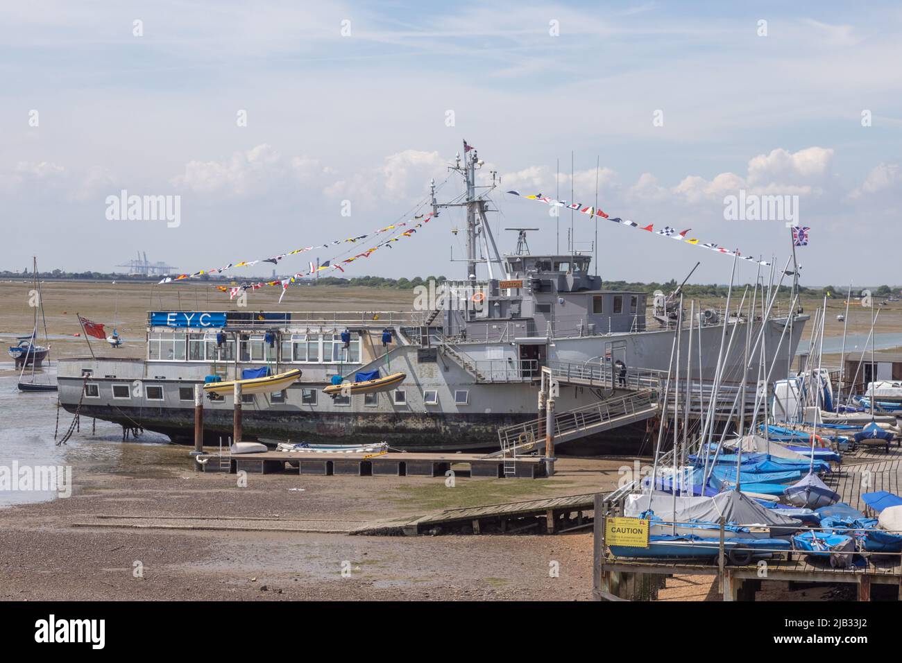 Southend on sea, UK. 2nd June, 2022. Essex Yacht Club, HMS Wilton, decorated for the jubilee. Scenes around Southend on Sea as people celebrate the Queens Platinum Jubilee and the bank holiday. Penelope Barritt/Alamy Live News Stock Photo